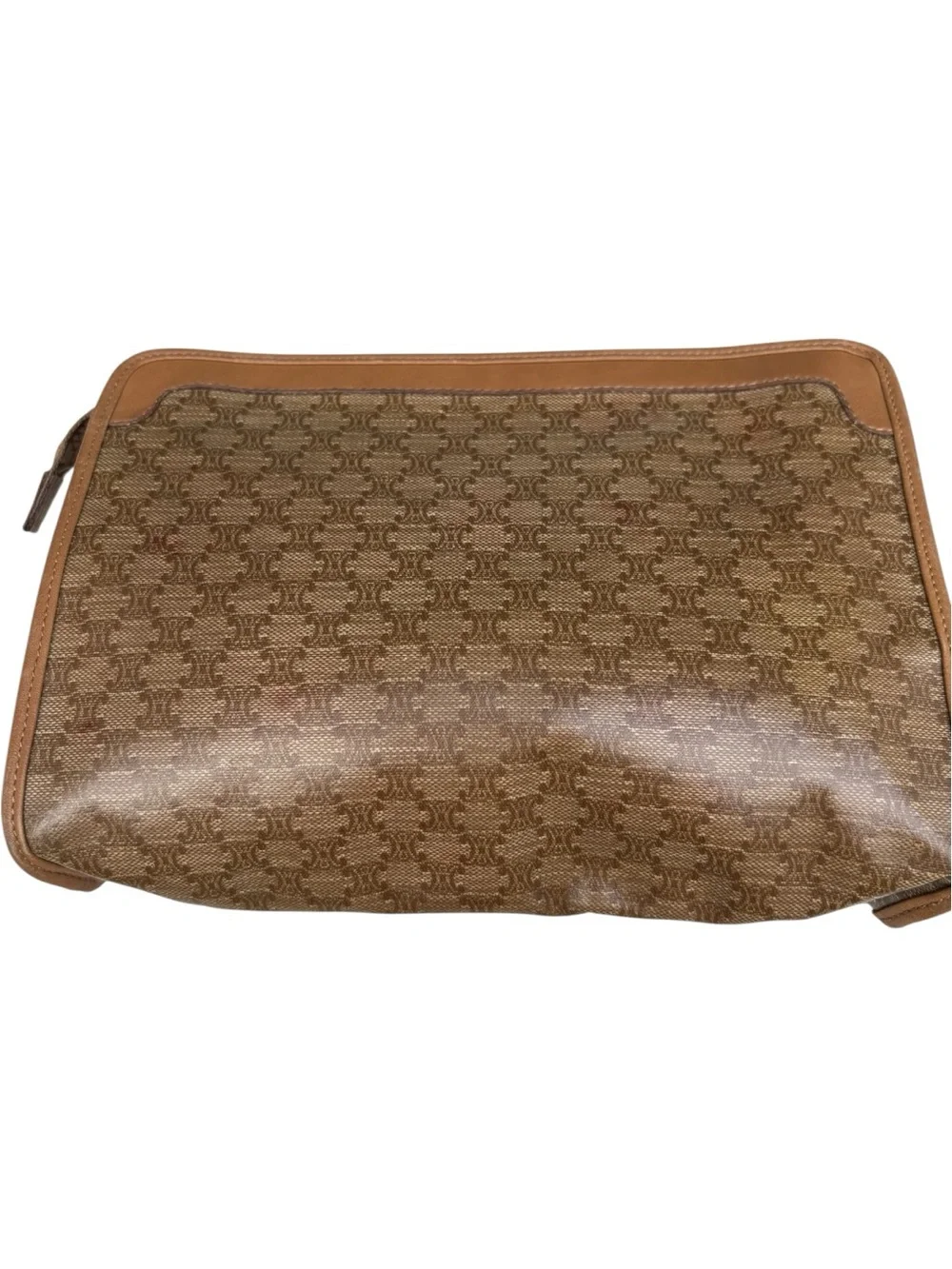 Celine Macadam Canvas Leather Trim Logo Detail Clutch Cosmetic Toiletry Bag